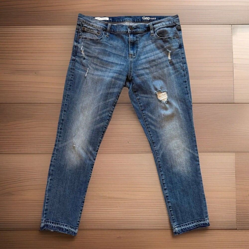 Gap 1969 Womens Size 32 (Fits 36x28) Ankle Girlfriend Jeans Distressed Stretch